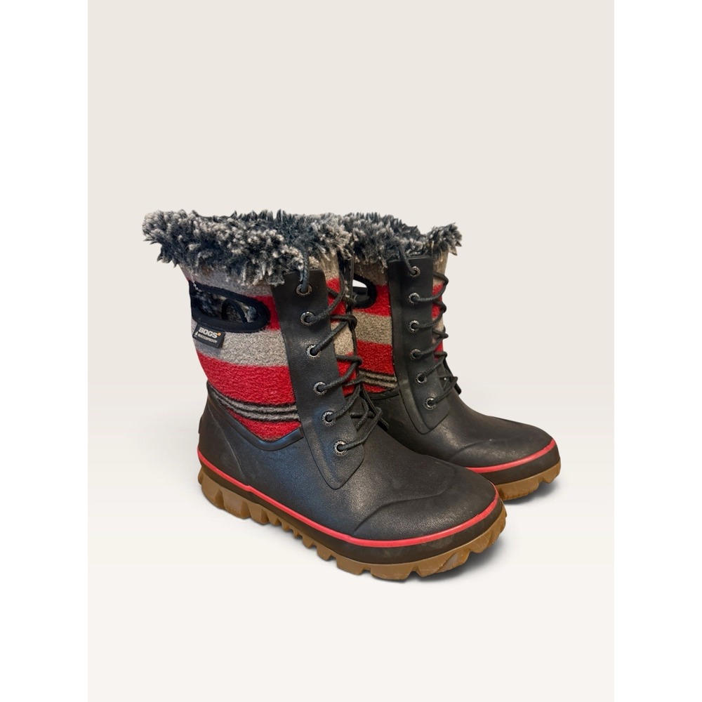 Bogs Arcata Stripe Cozy Wool Blend Rain Snow Boots Women's Size 6 Black Red